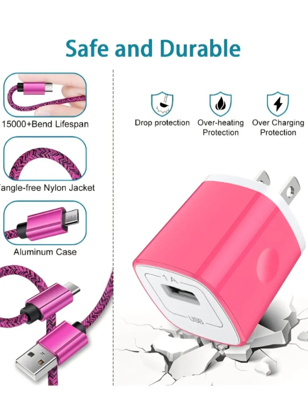 2 Pack New Hootek Micro USB A Cable Android 6' Charger ~ Rapid Charger Adapter
